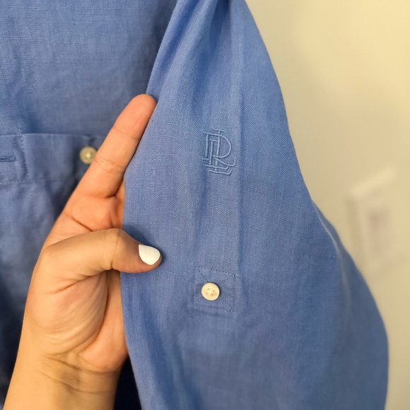 Lauren Ralph Lauren Classic Blue Shirt 100% Linen XL Preppy Old money - Picture 6 of 13